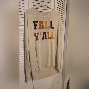 Cozy Beige Fall Sweater with Colorful Lettering